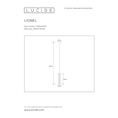 lafabryka.pl Lampa wisząca LIONEL Ø 6,5 cm 1xE27 Black 73406/01/30 Lucide